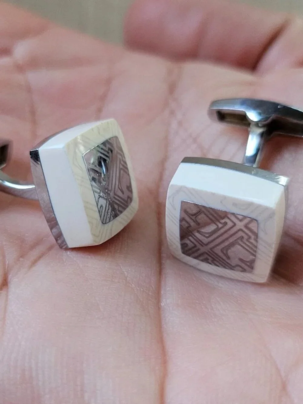 Father Day Gifts Cufflinks White/Silver Tone Fashion Stud Cuff Links Men Jewelry